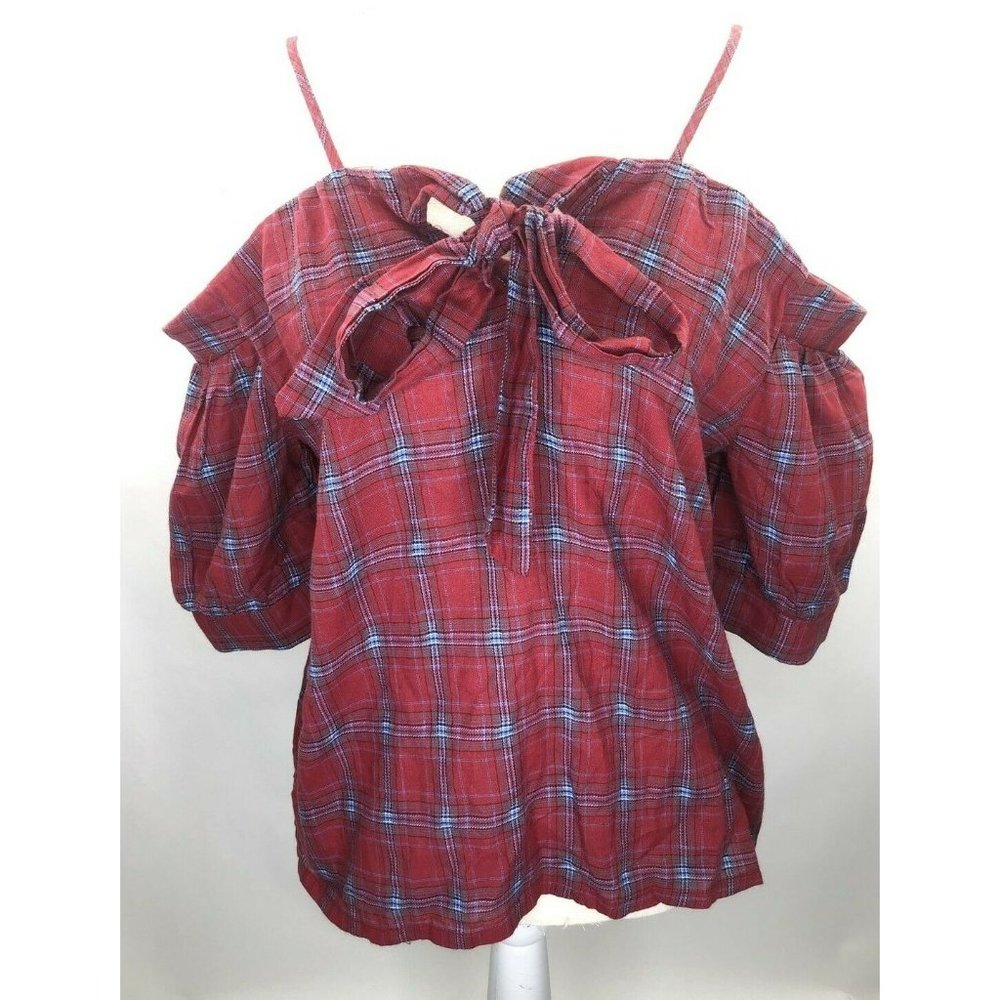 Women's Paper Crane Red and Blue Off Shoulder Tap Size Large NWT